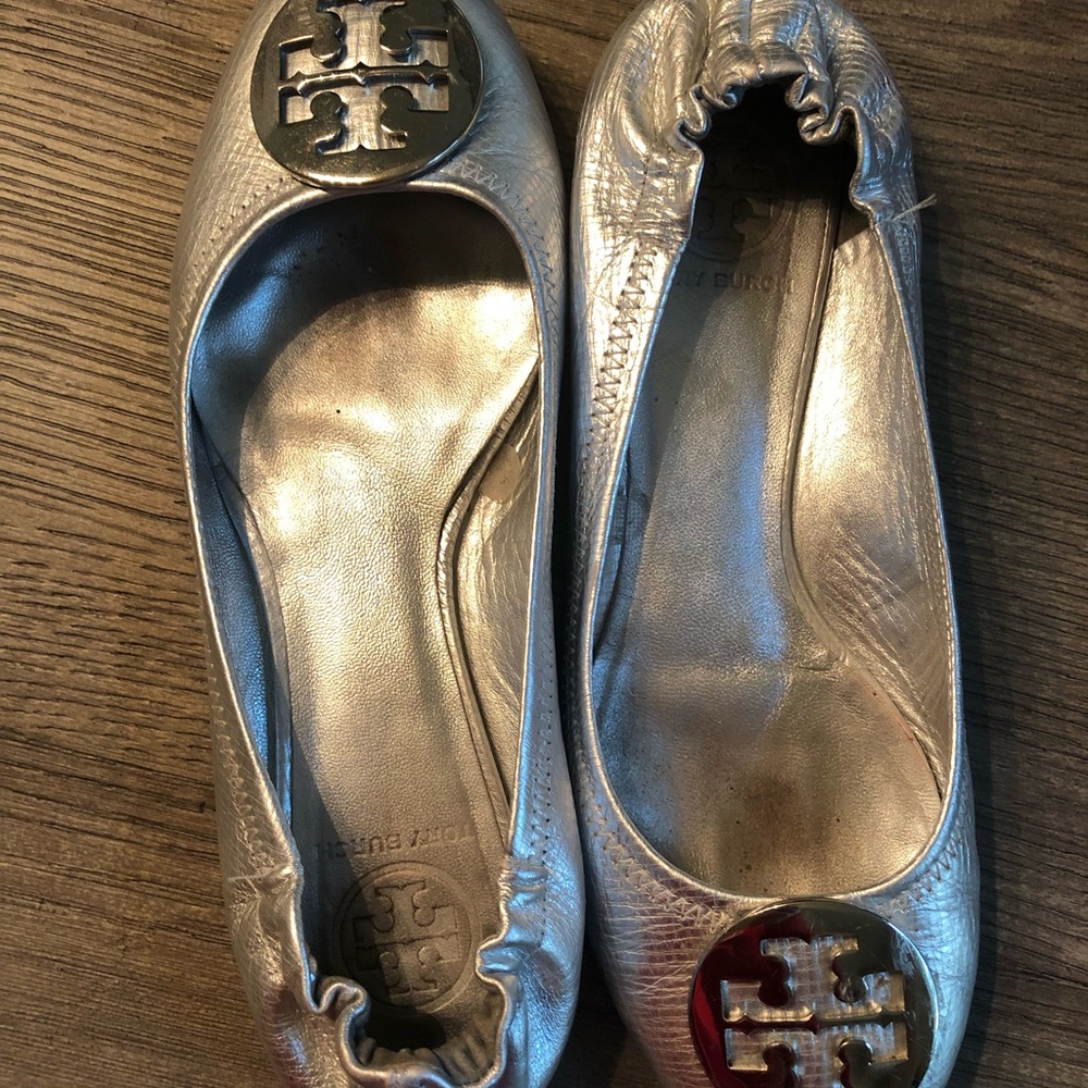 Tory Burch silver flats